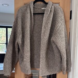 Cozy Hooded Open-Front Cardigan Sweater - Taupe